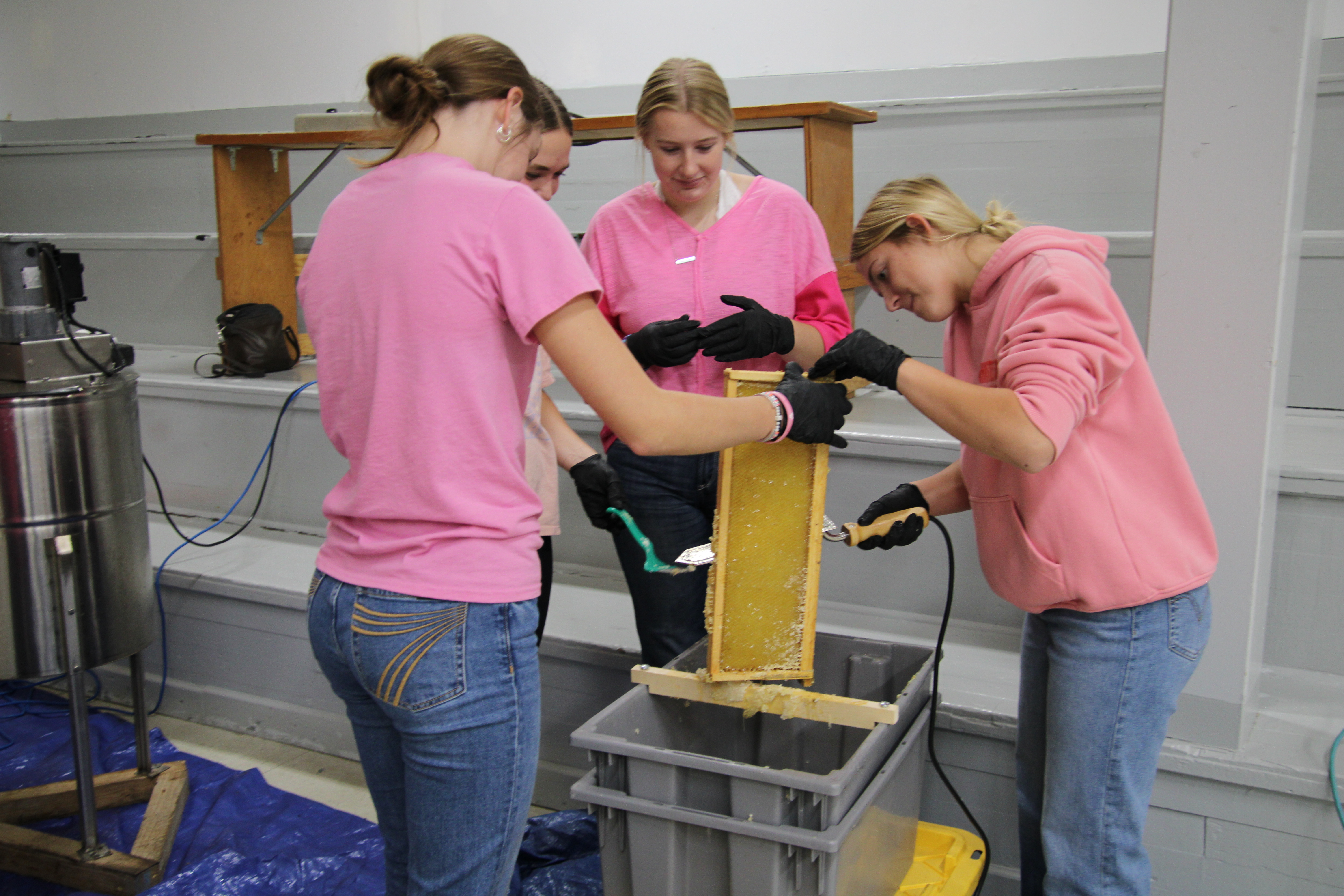 Students Practicing the Honey Extraction Process